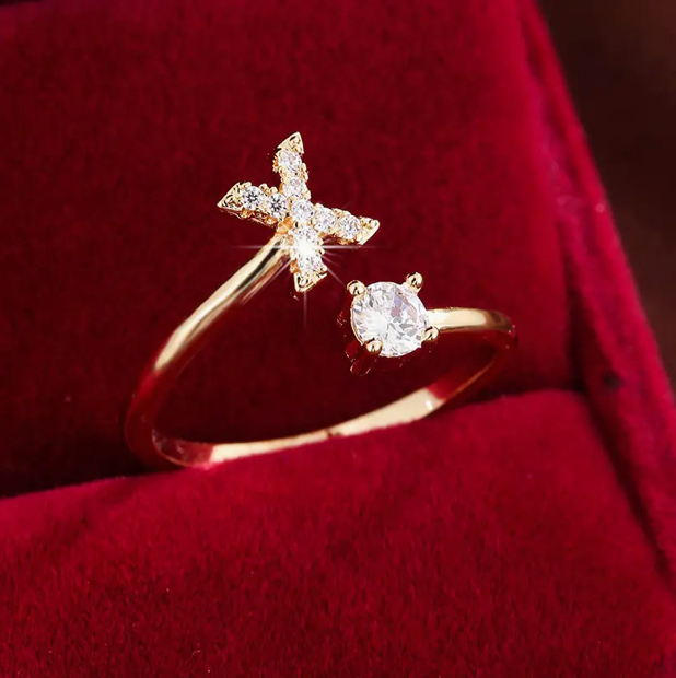 Faszinierender Buchstabenring aus Gold und Silber, besetzt mit funkelnden Diamanten