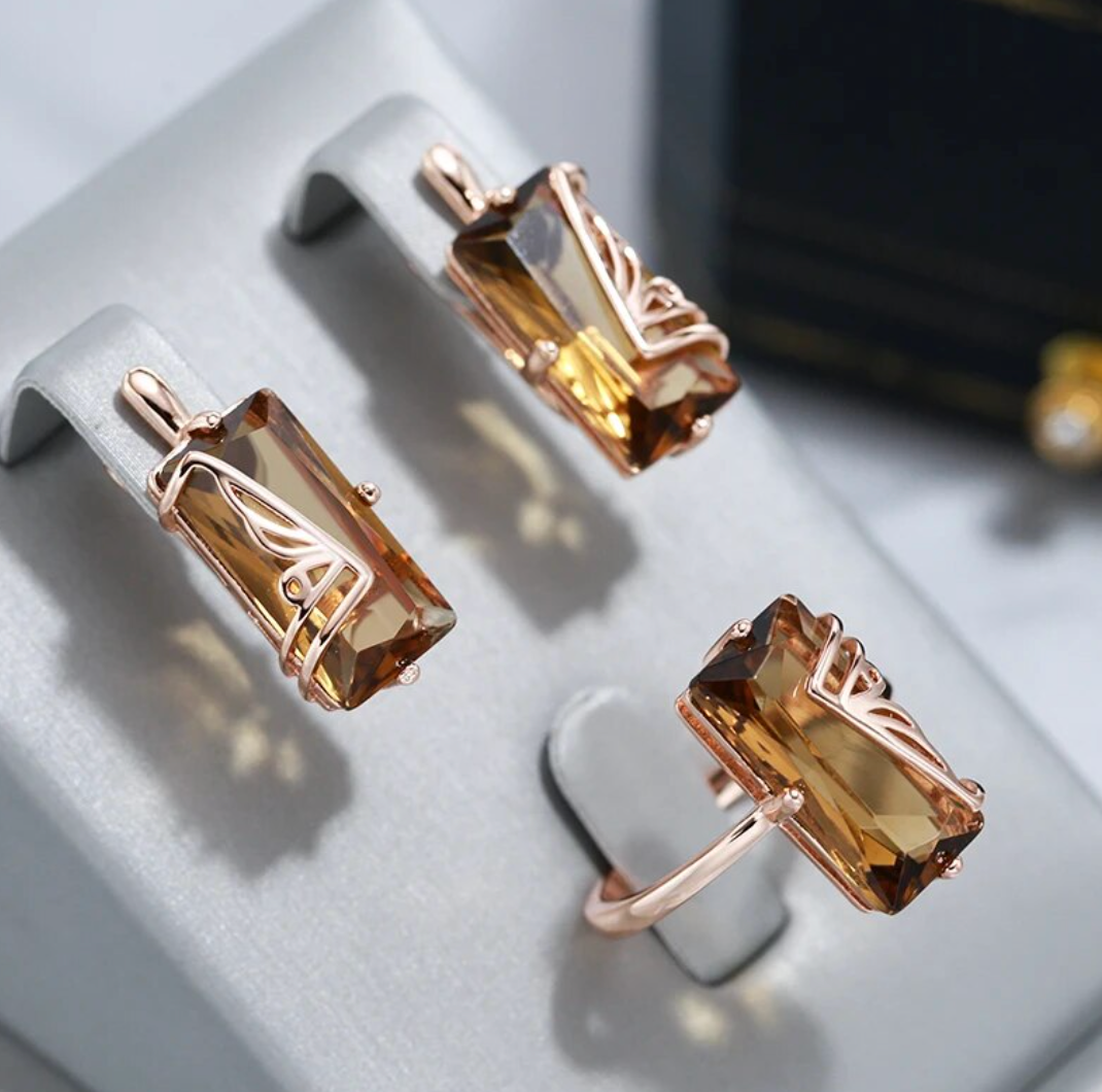 Elegantes Bernsteinset mit luxuriöser 18 Kt. Roségoldplattierung