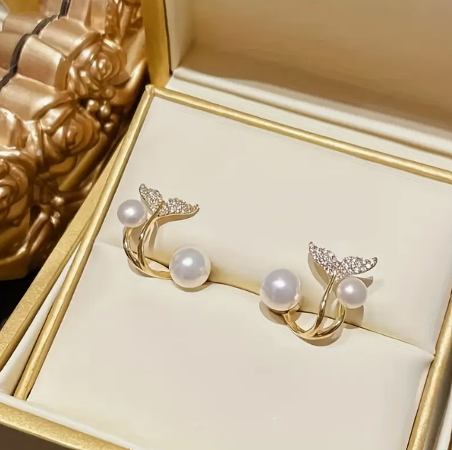 Meerjungfrauenschwanz Ohrringe mit Perlen & Rhinestone