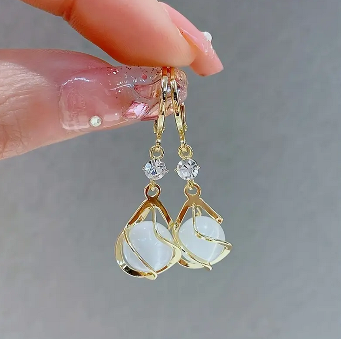 Moonstone Dangle Ohrringe mit Rhinestone – Kupfer