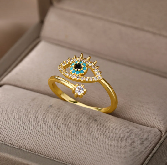 Eleganter 18 Karat vergoldeter Ring zum Schutz vor dem bösen Blick