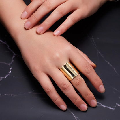 Eleganter, lange vergoldeter ägyptischer Ring aus 18 Karat Gold