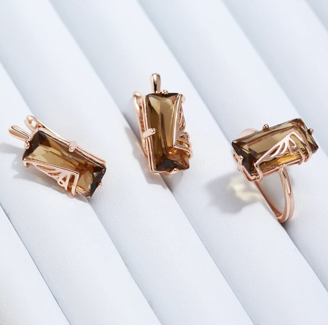 Elegantes Bernsteinset mit luxuriöser 18 Kt. Roségoldplattierung