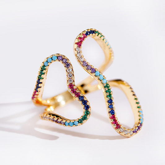 Eleganter verstellbarer Ring mit leuchtenden Zirkoniasteinen, 18 Karat vergoldet