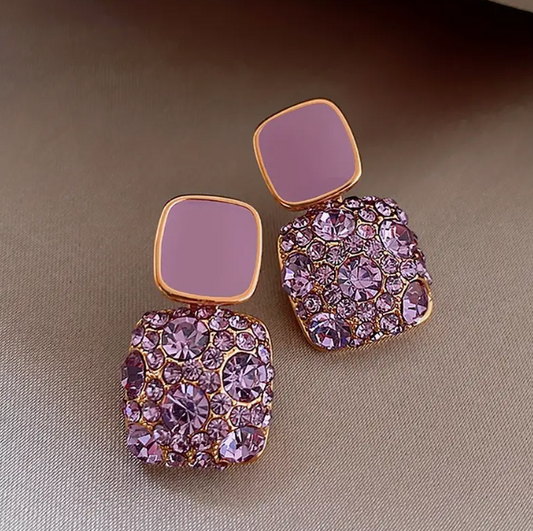 Quadratische Rhinestone Anhängerohrringe im luxuriösen Design