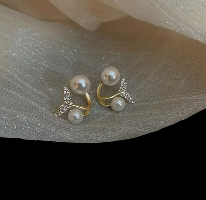 Meerjungfrauenschwanz Ohrringe mit Perlen & Rhinestone