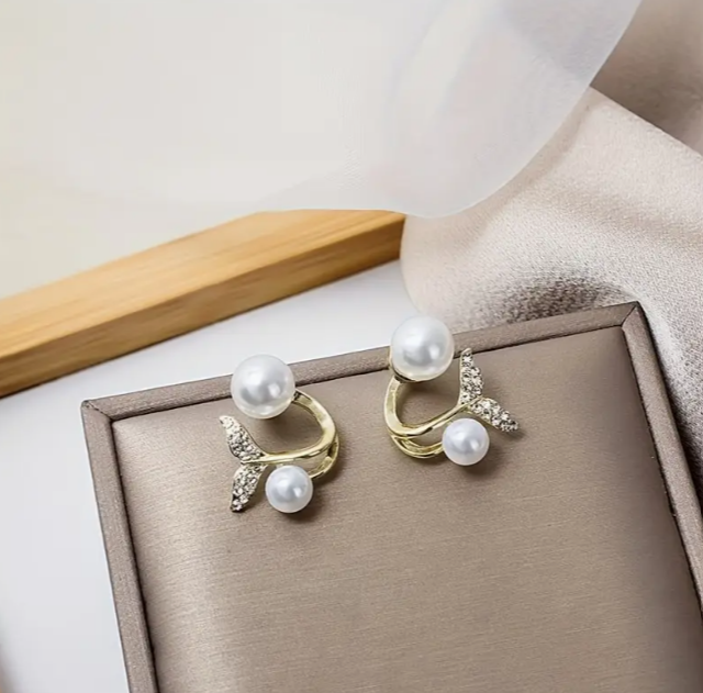 Meerjungfrauenschwanz Ohrringe mit Perlen & Rhinestone