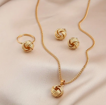 Vintage Boho Knoten Schmuckset – Ring, Ohrringe, Halskette