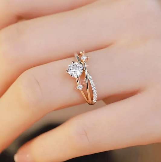 Verstellbarer, Platinierter Gold Ring mit Kosmischem Design